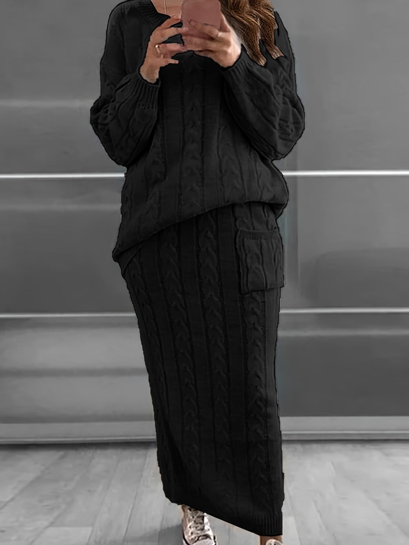 Beiges Strick-Outfit Set - Laura