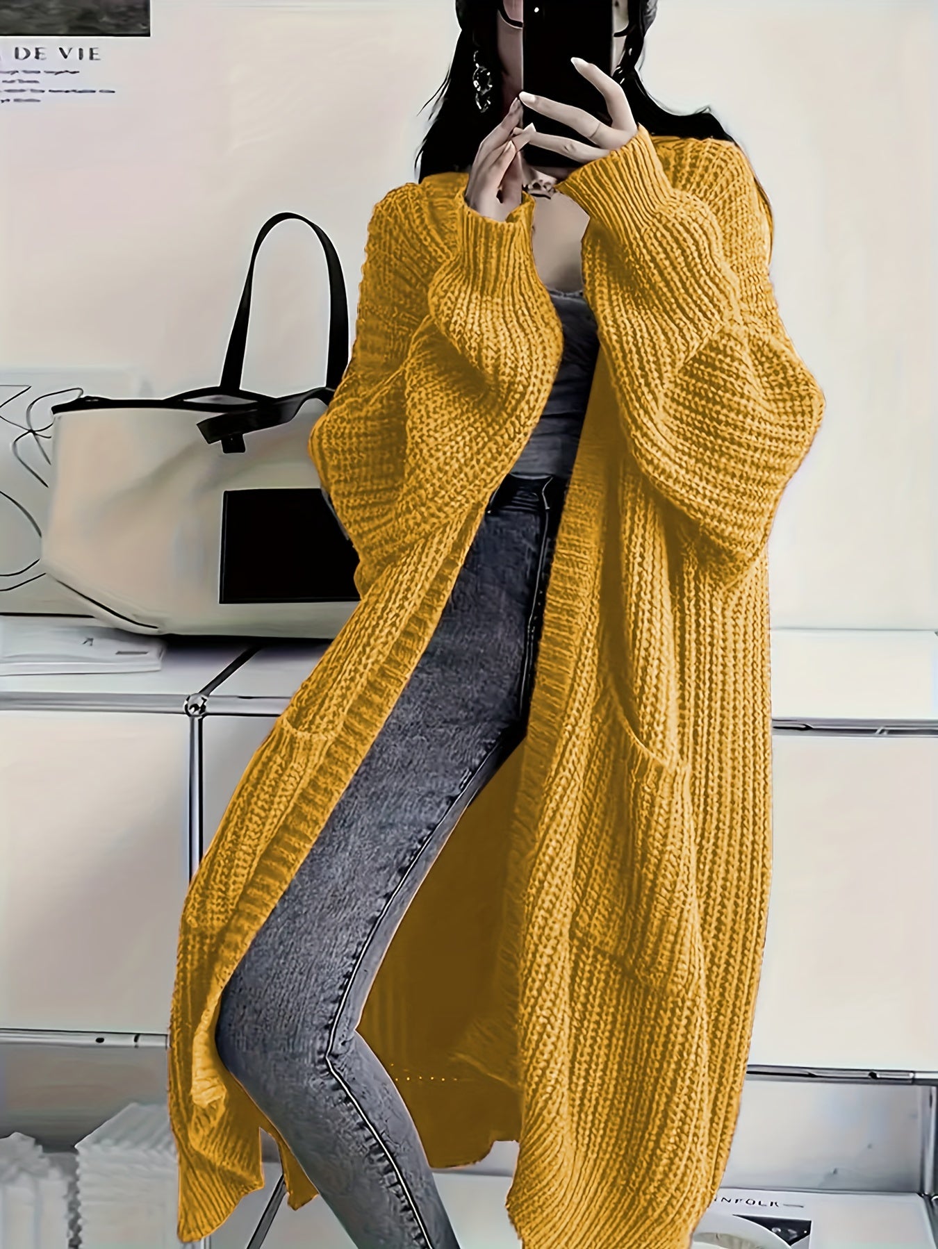 Grauer Strick-Cardigan mit offener Vorderseite - Nora