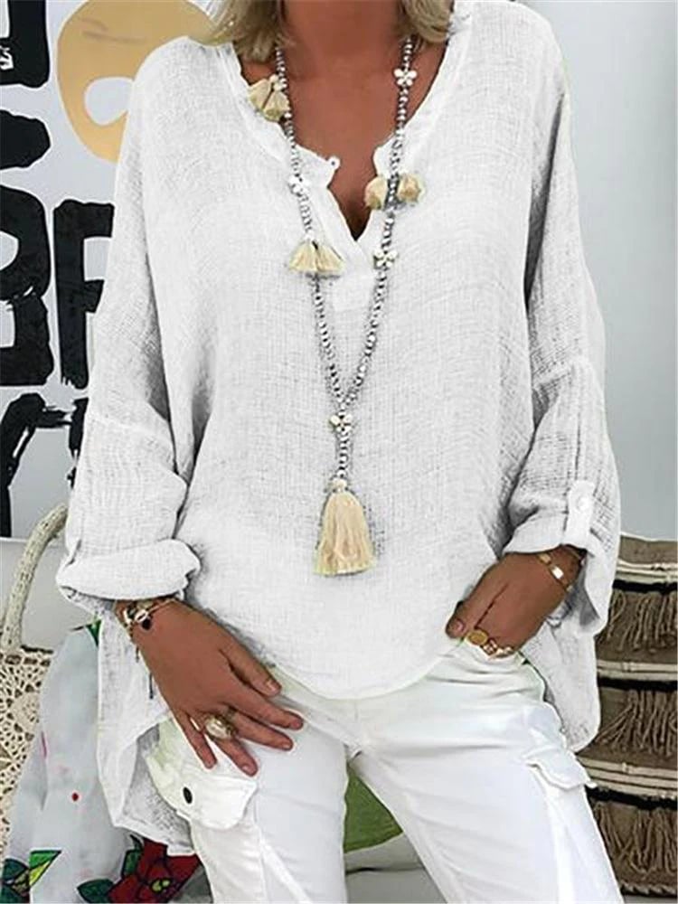 Hellblaue Baumwollbluse mit Knopfdetails - Nina