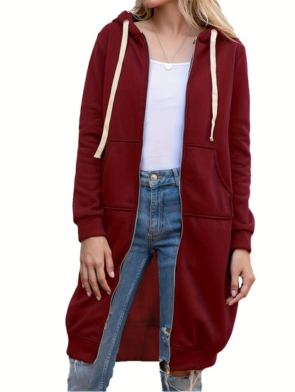 Roter Langer Zip-Up Hoodie – Lisa