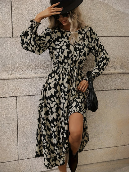 Schwarz-Weißes Musterkleid Langarm - Viola