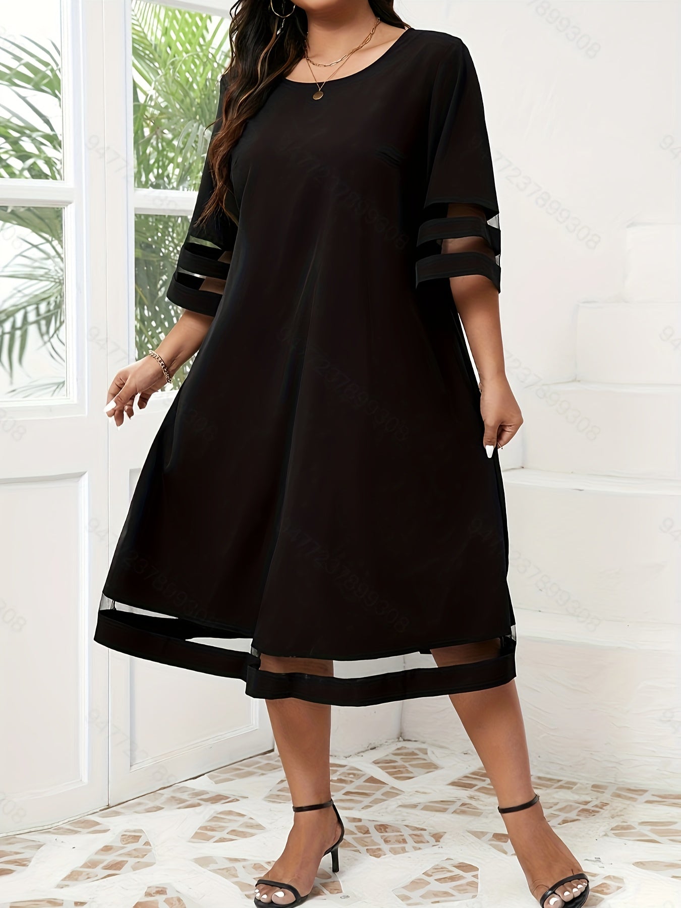 Schwarzes Plus Size Mesh Midi-Kleid - Isabella