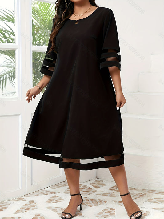 Schwarzes Plus Size Mesh Midi-Kleid - Isabella