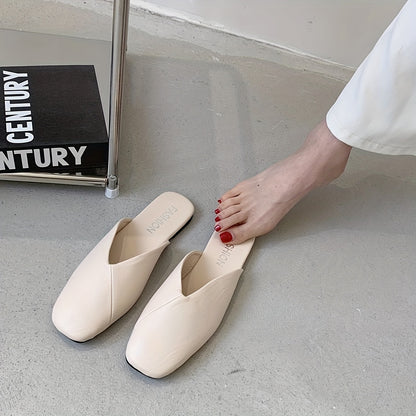 Elegante Beige Mules - Quadratische Spitze