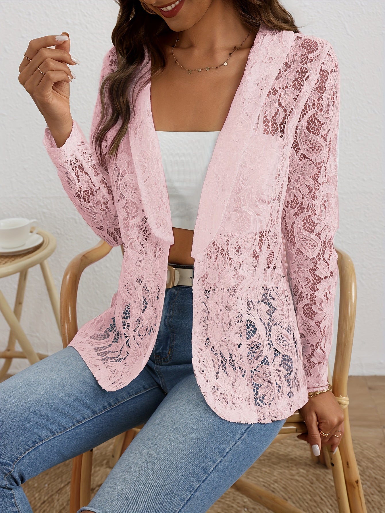 Blazer mit blumenspitze und offener front - isabella