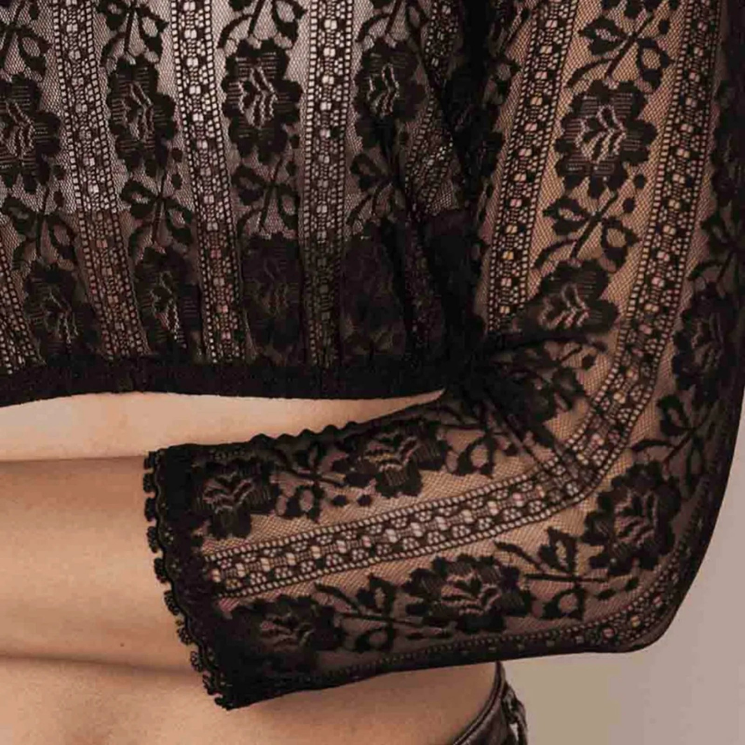 Raiden | dirndl bluse mit stehkragen und langarmspitze für frauen