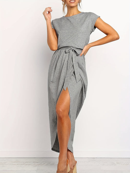 Graues Wickelkleid mit Schlitz - Lena