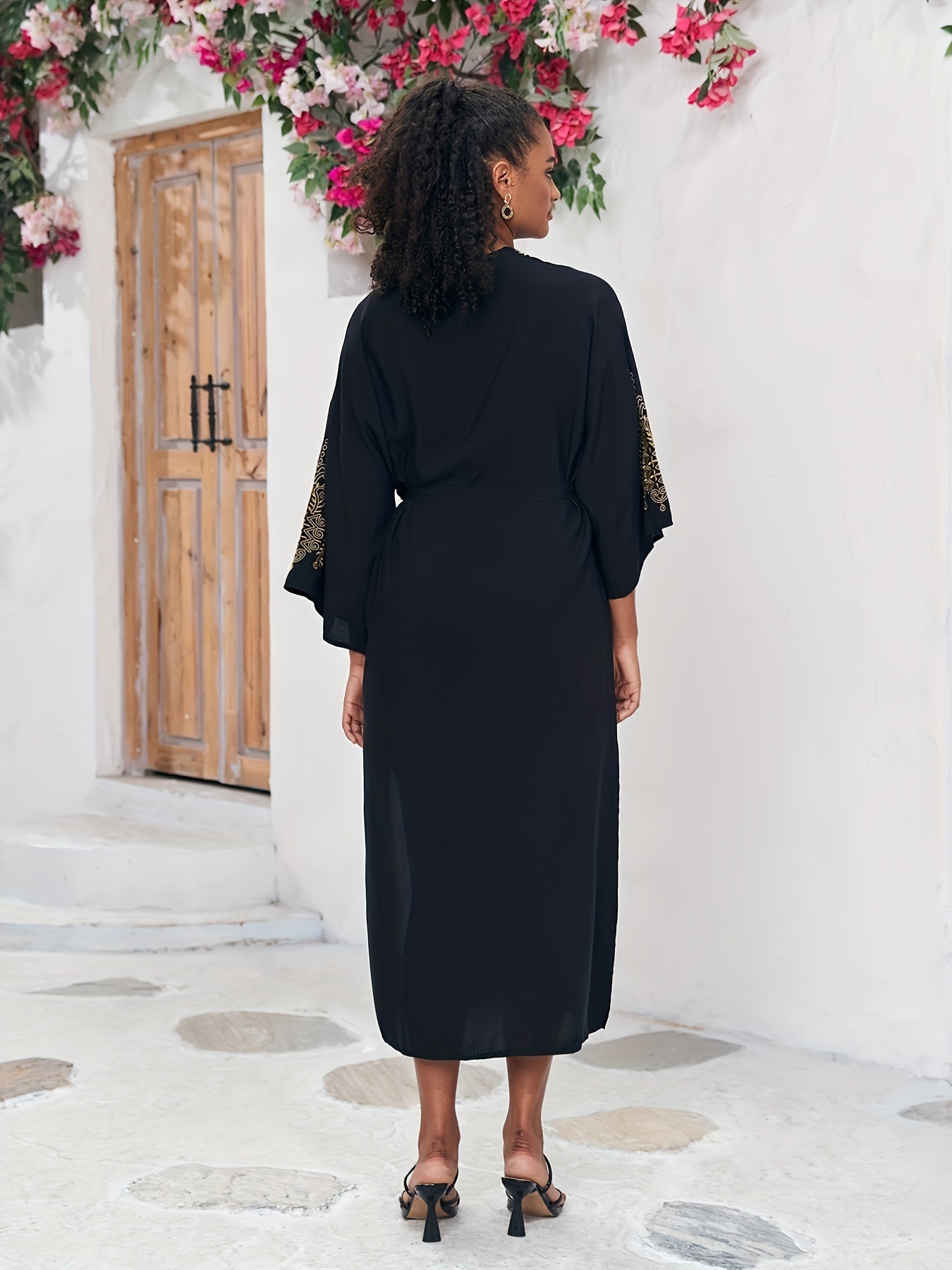 Schwarzes Goldverziertes Kaftan-Kleid - Isabella