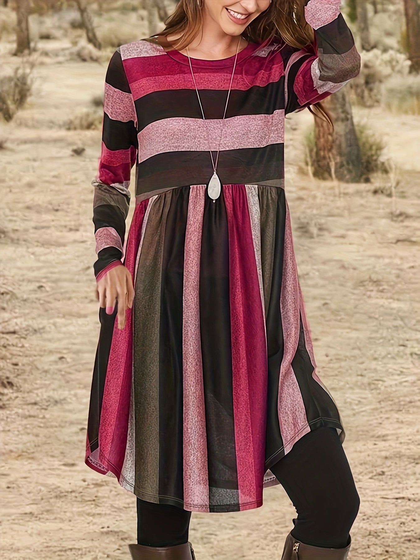 Blaues Streifen-Tunika-Kleid - Anna