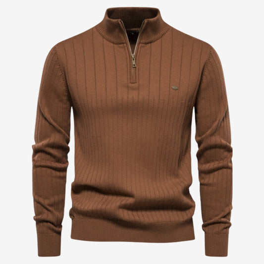 Muscle Fit Rippstrick Pullover Braun - Max