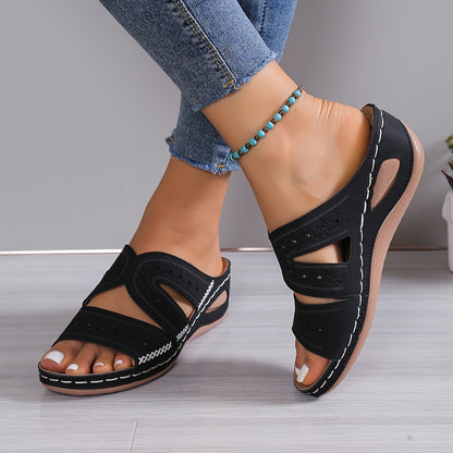 Blaue Keilsandalen mit Stickerei - Nora