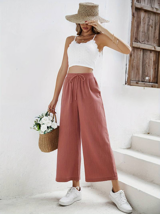 Urlaubshosen-Set: Ärmelloses Crop-Top & Kordelzug Hose - Lara