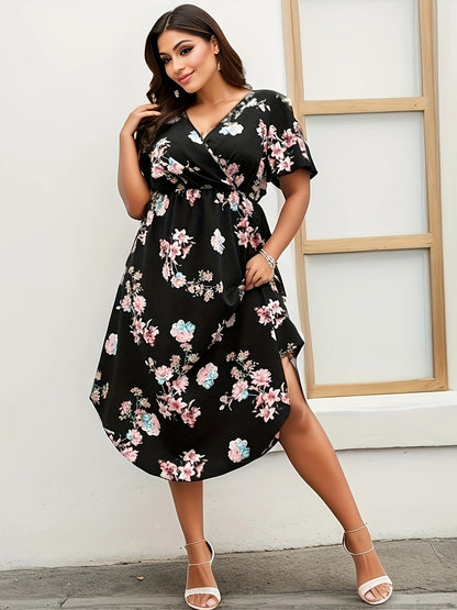 Blumiges Schwarzes Wickelkleid - Bella