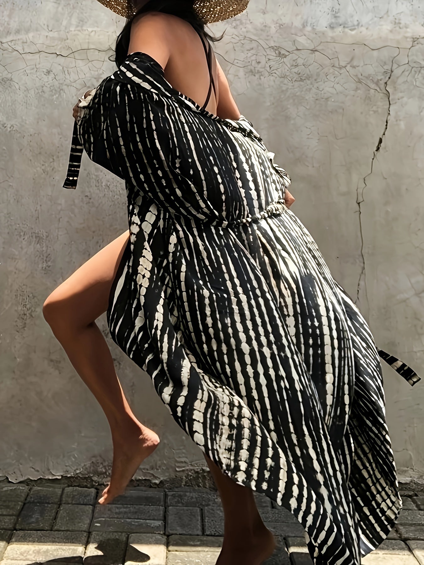 Schwarzes Boho-Kimono Kleid - Mila