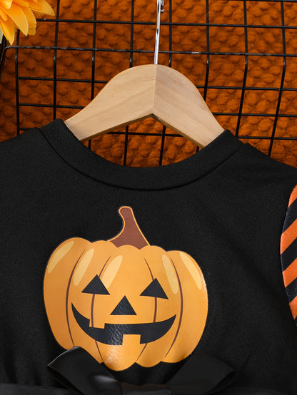 Mädchen Halloween Langarm Kleid mit gestricktem Oberteil und Tüllrock