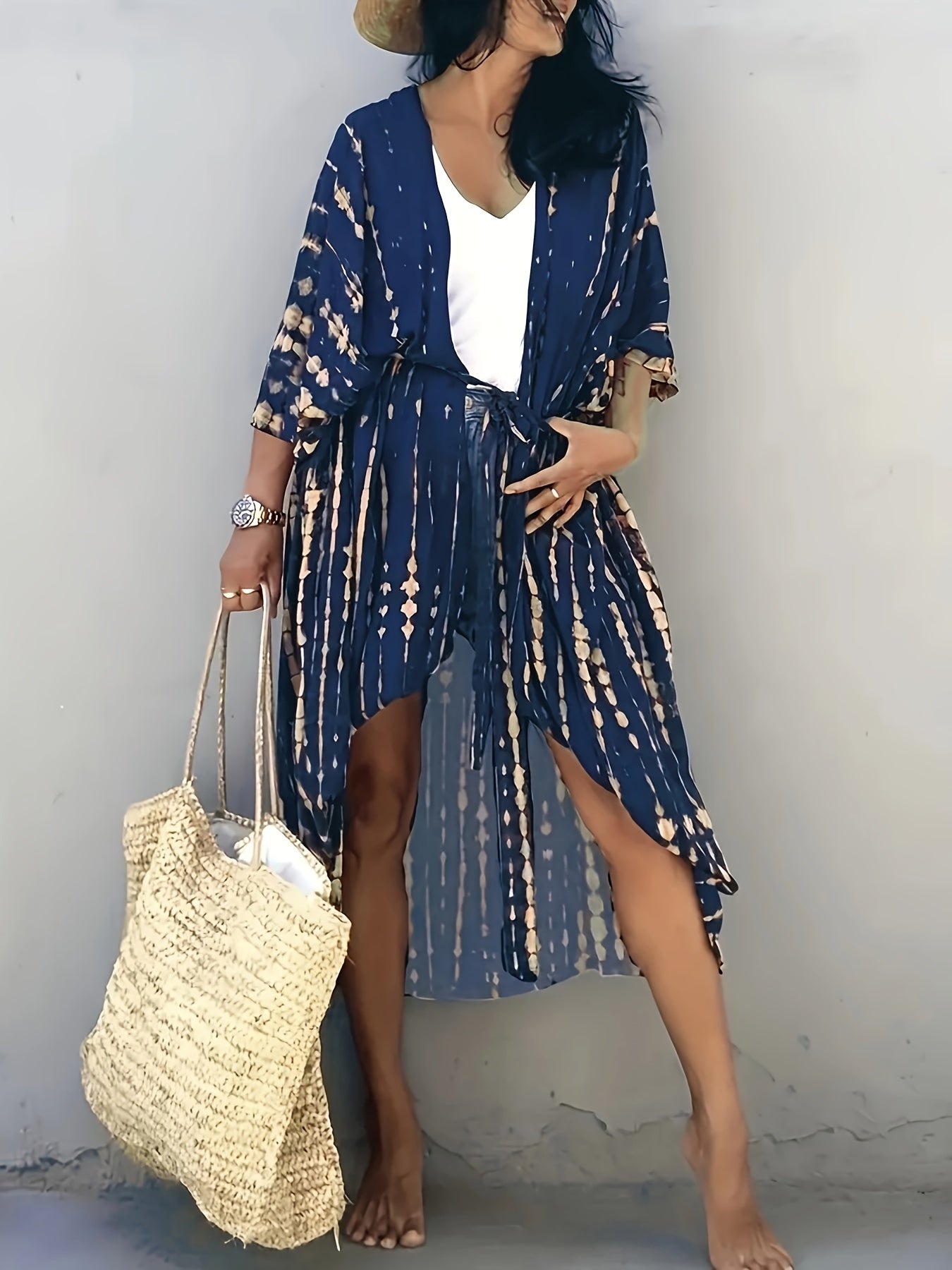 Schwarzes Boho-Kimono Kleid - Mila