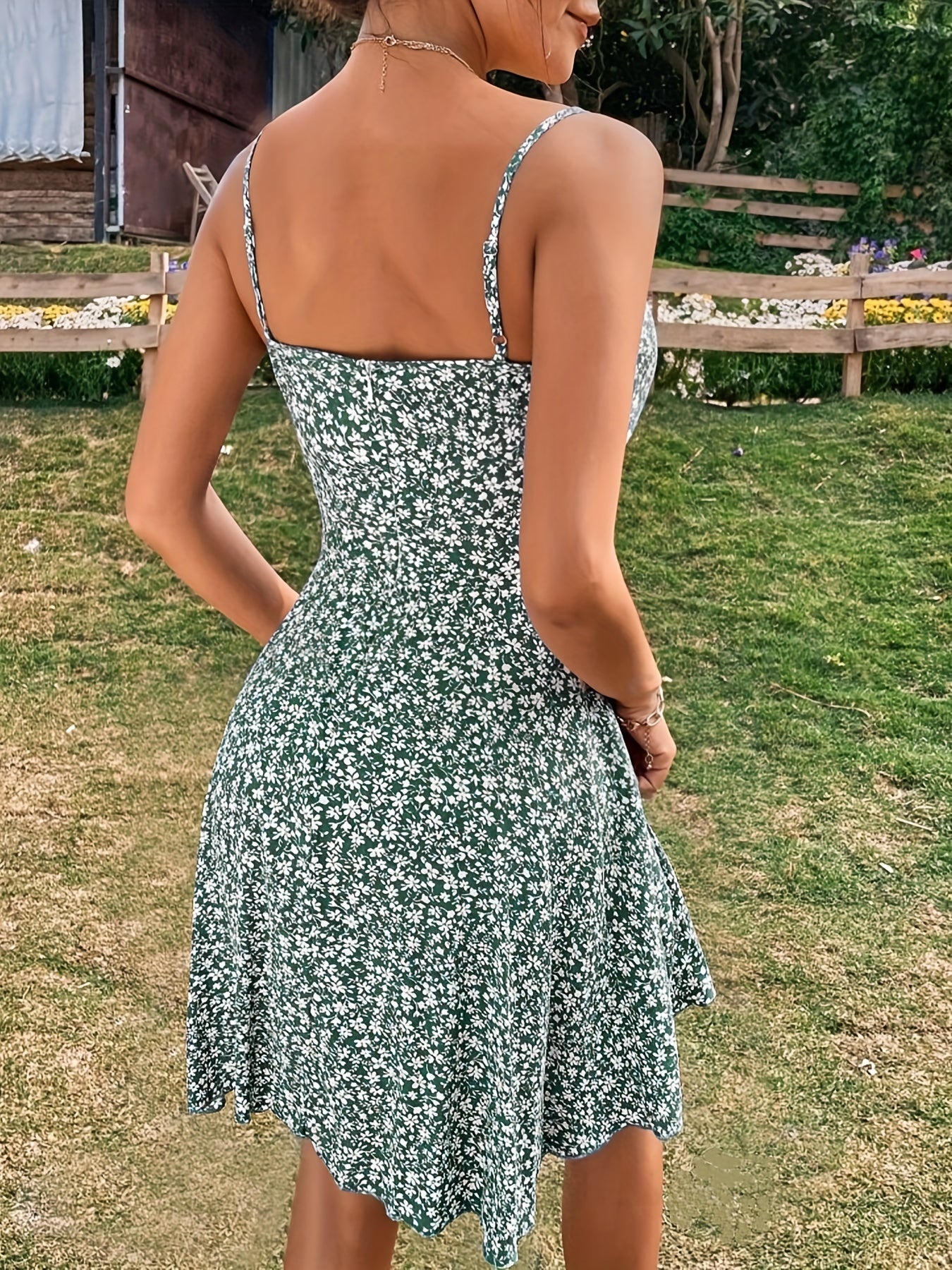 Blaues Blumenmuster-Kleid mit Raffung - Leona