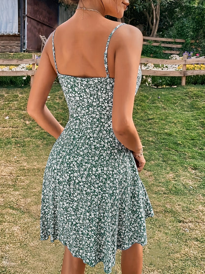 Blaues Blumenmuster-Kleid mit Raffung - Leona