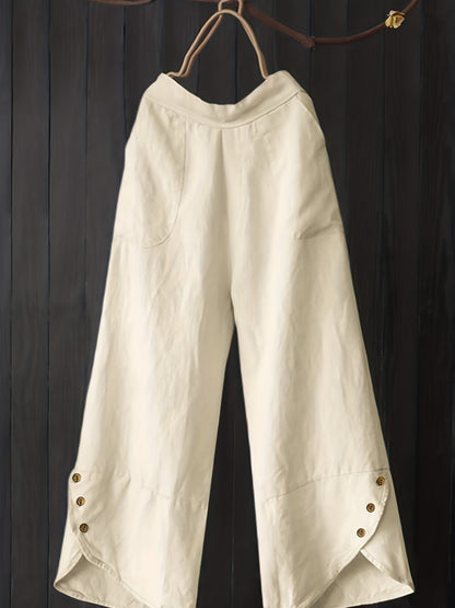 Weiße Leinenhose mit Knopfdetails – Nora