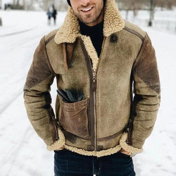 Arvid – aviatorjacke mit shearling-kragen und verstärkten ellbogen