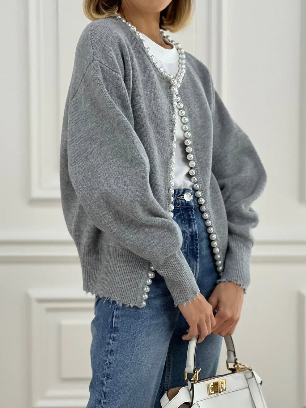 Vivien strickjacke mit perlen- und fransenbesatz – damen