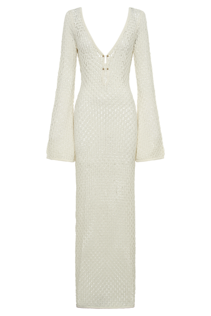 Zoë - Weißes Häkel-Maxikleid
