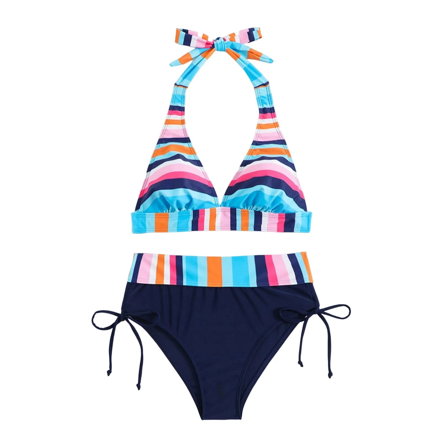 Julia - Bunt Gestreifter Halter-Neck Bikini