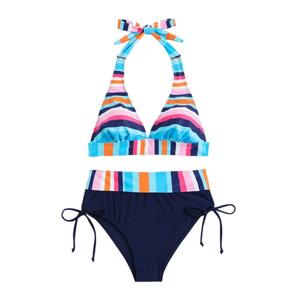 Julia - Bunt Gestreifter Halter-Neck Bikini