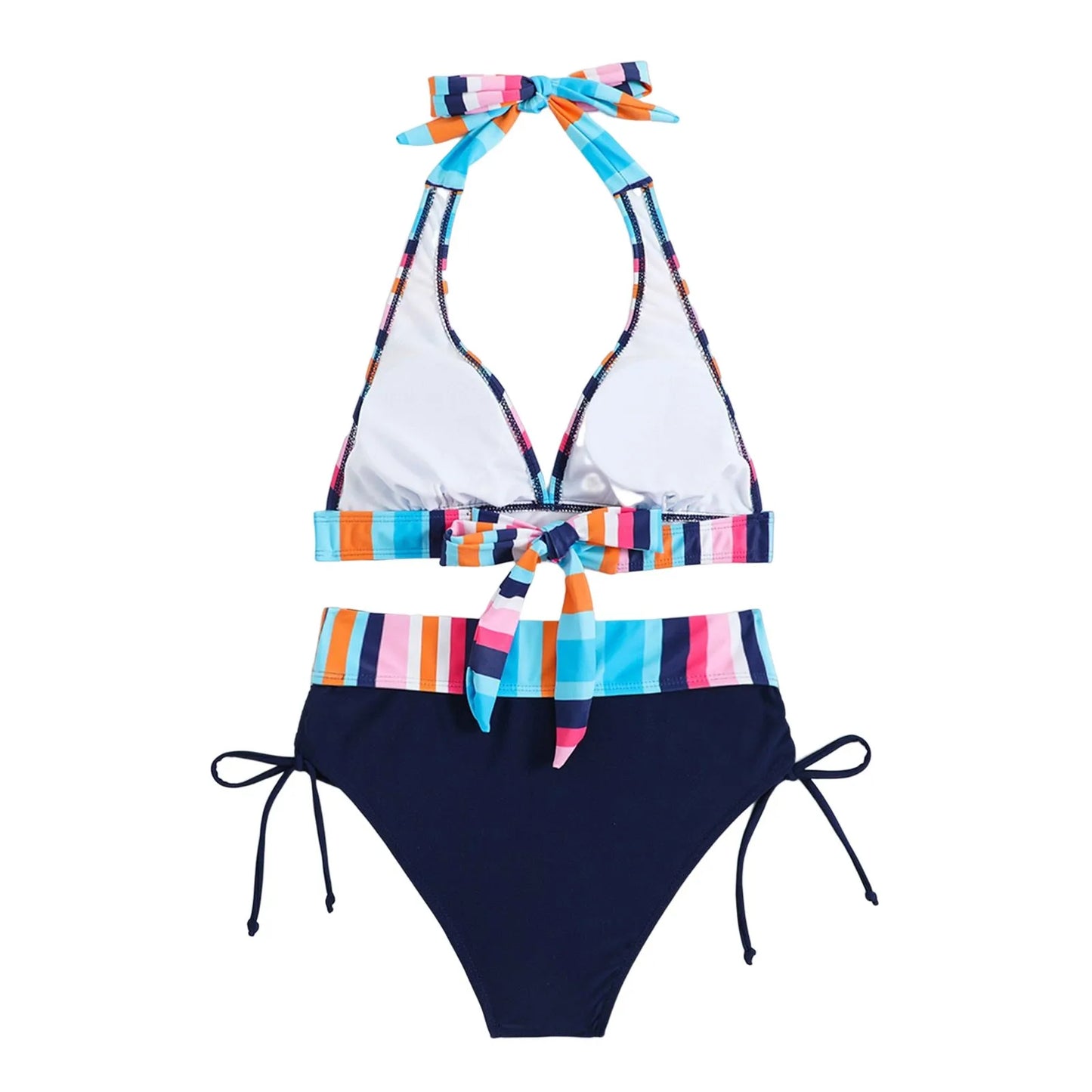 Julia - Bunt Gestreifter Halter-Neck Bikini