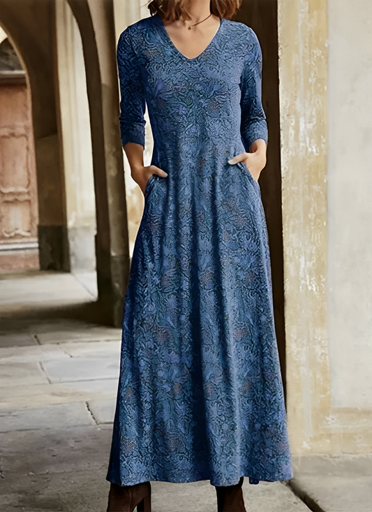 Blaues maxikleid mit blumenmuster - Emma