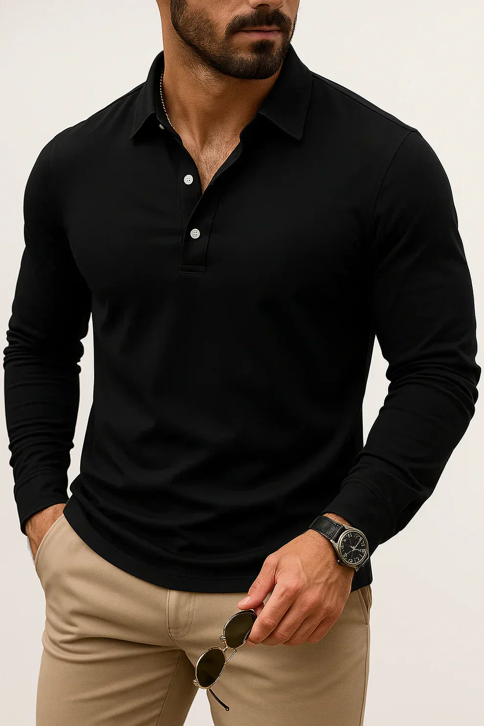Lässiges, langärmeliges slim-fit-poloshirt für herren – herren