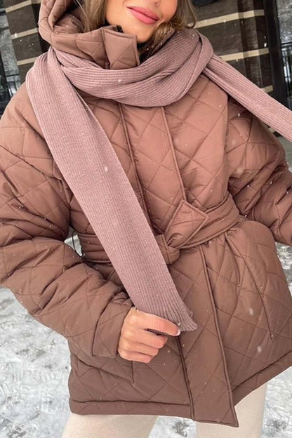 Kapuze Rhombus Gürtel Baumwolljacke