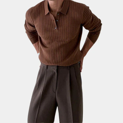 Lars – gerippter polo-sweater im slim fit mit klassischem kragen