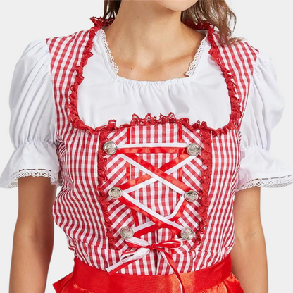Nevaeh | dirndl kleid mit karomuster und satinschürze für frauen