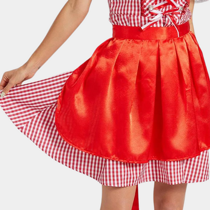 Nevaeh | dirndl kleid mit karomuster und satinschürze für frauen