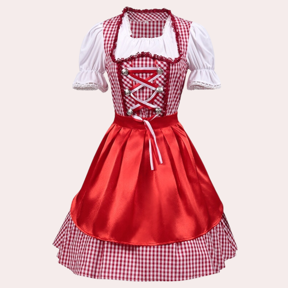 Nevaeh | dirndl kleid mit karomuster und satinschürze für frauen