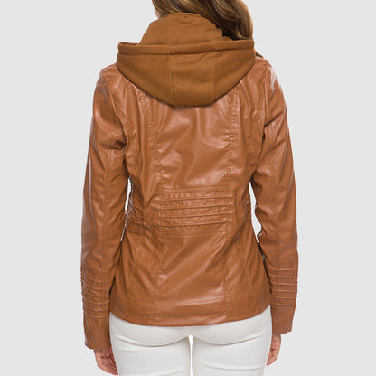 Elegante Lederjacke mit Kapuze und warmem Futter