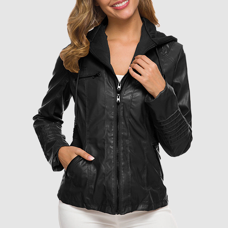 Elegante Lederjacke mit Kapuze und warmem Futter