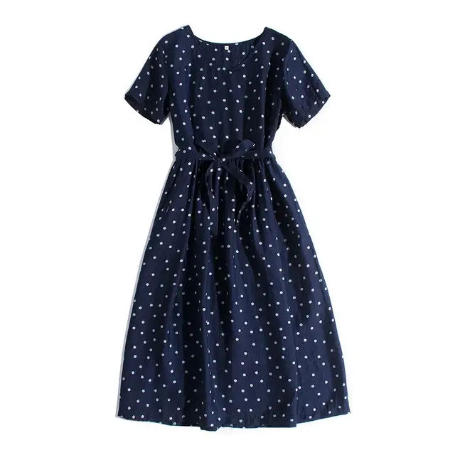 Annika - Marineblaues Pünktchenkleid