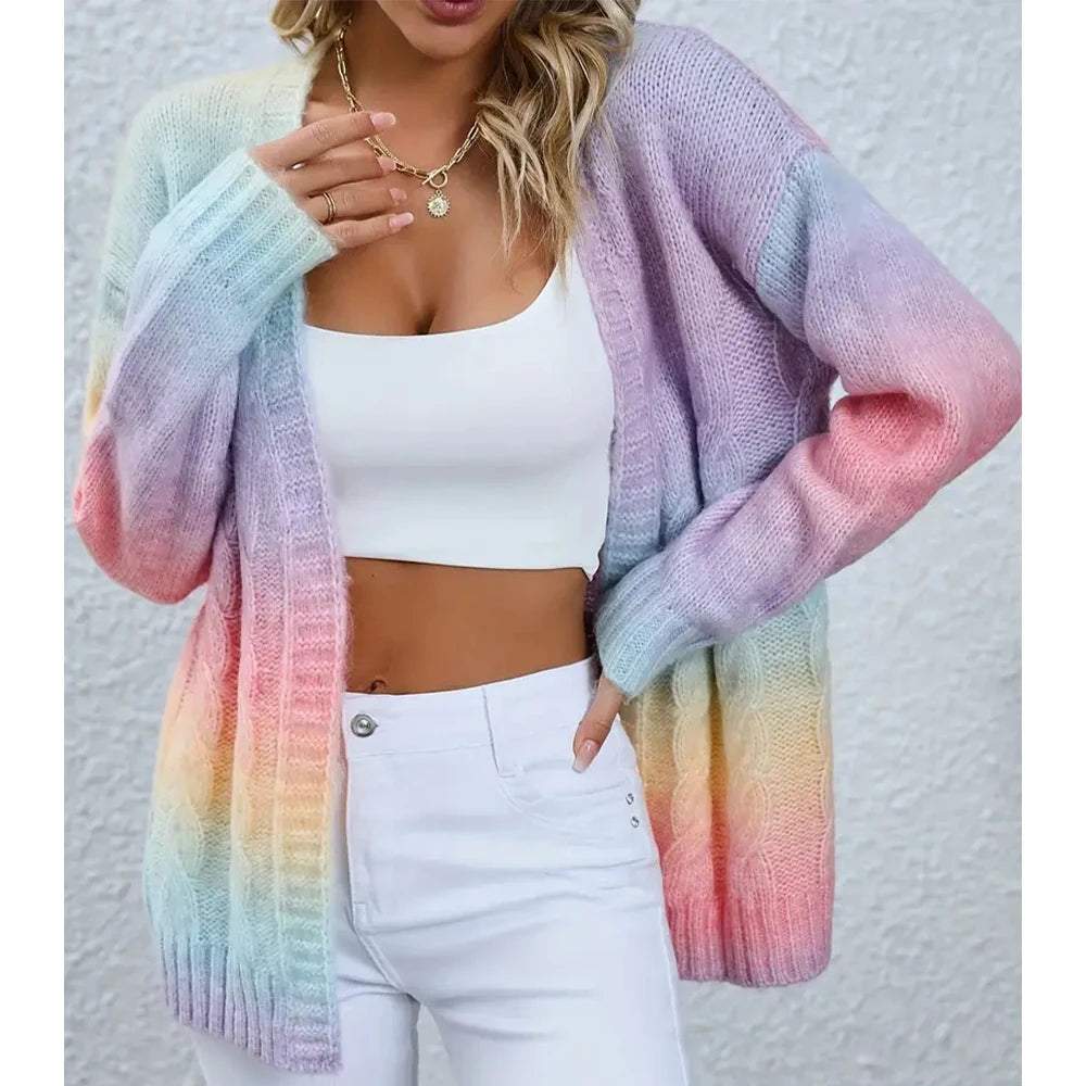 Lena - Regenbogenfarbener Strickjacke