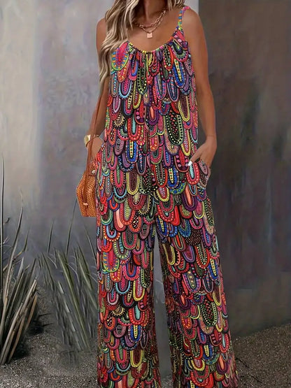 Bunter Print-Jumpsuit mit Bindeträgern - Alana