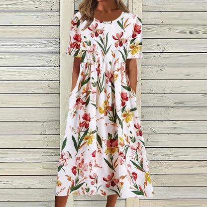 Geblümtes midikleid mit taschen und rundhalsausschnitt - Sophie