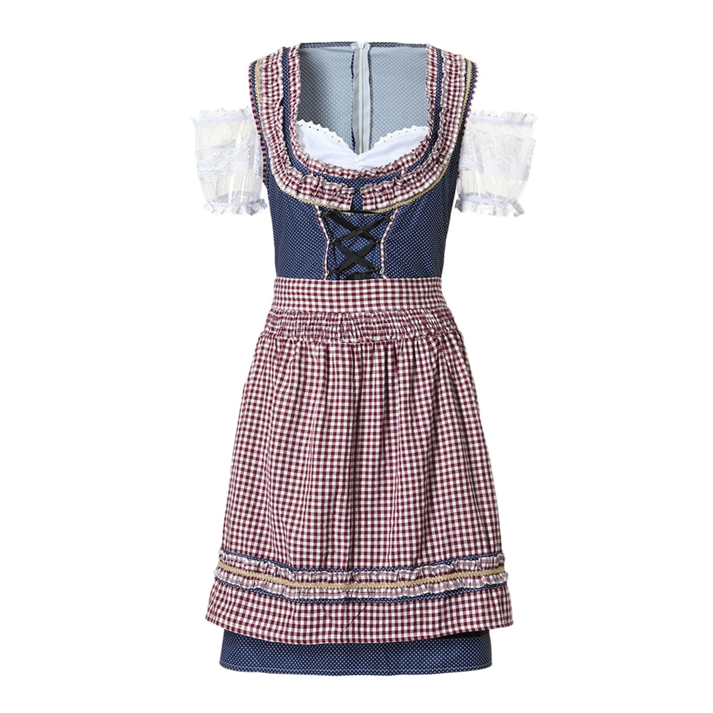 Thora | dirndl kleid mit karoschürze und bortenbesatz für frauen