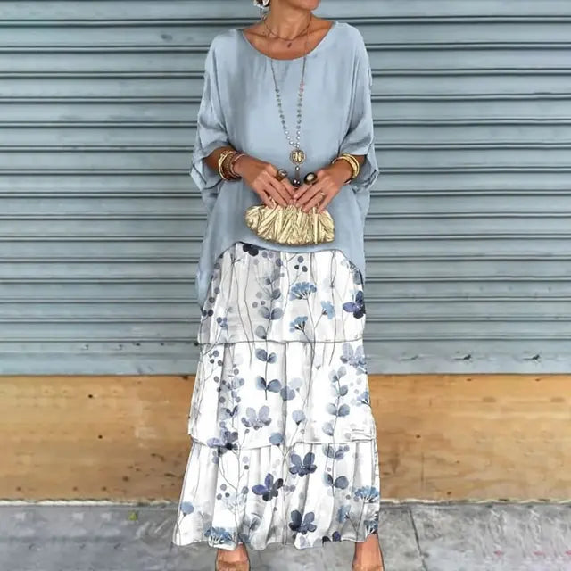 Blaues Set mit Blumenmuster - Clara