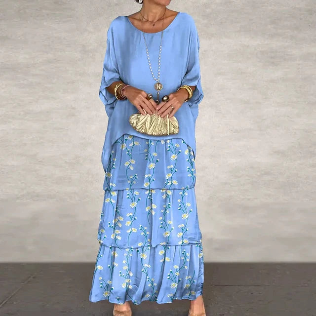 Blaues Set mit Blumenmuster - Clara