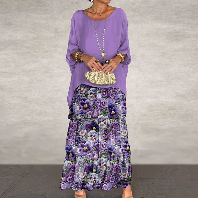 Blaues Set mit Blumenmuster - Clara