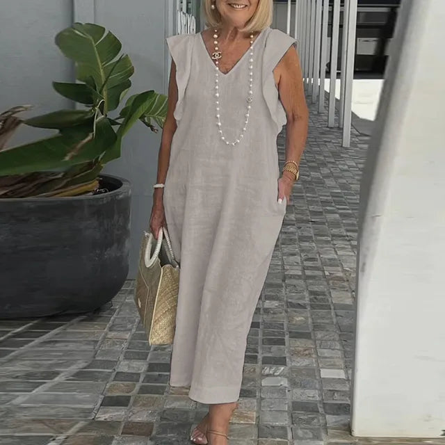 Fiona - Sommerliches Weißes V-Ausschnitt Kleid