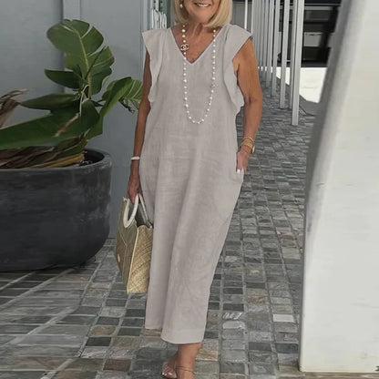 Fiona - Sommerliches Weißes V-Ausschnitt Kleid