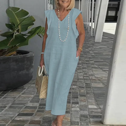 Fiona - Sommerliches Weißes V-Ausschnitt Kleid