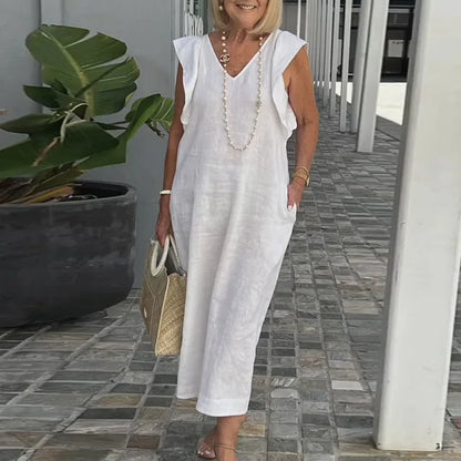Fiona - Sommerliches Weißes V-Ausschnitt Kleid